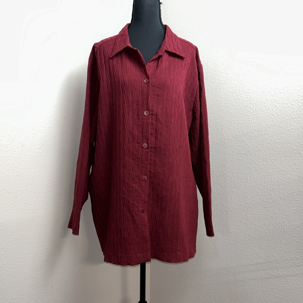 Signatures by Delta Burke Blouse Women's 2X Maroon Textured Artsy Office Party
